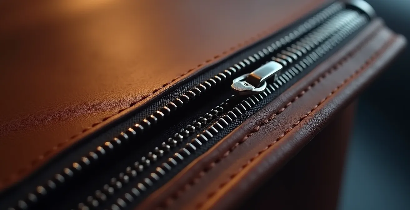 Vue macro d'une fermeture éclair de haute qualité sur un vêtement