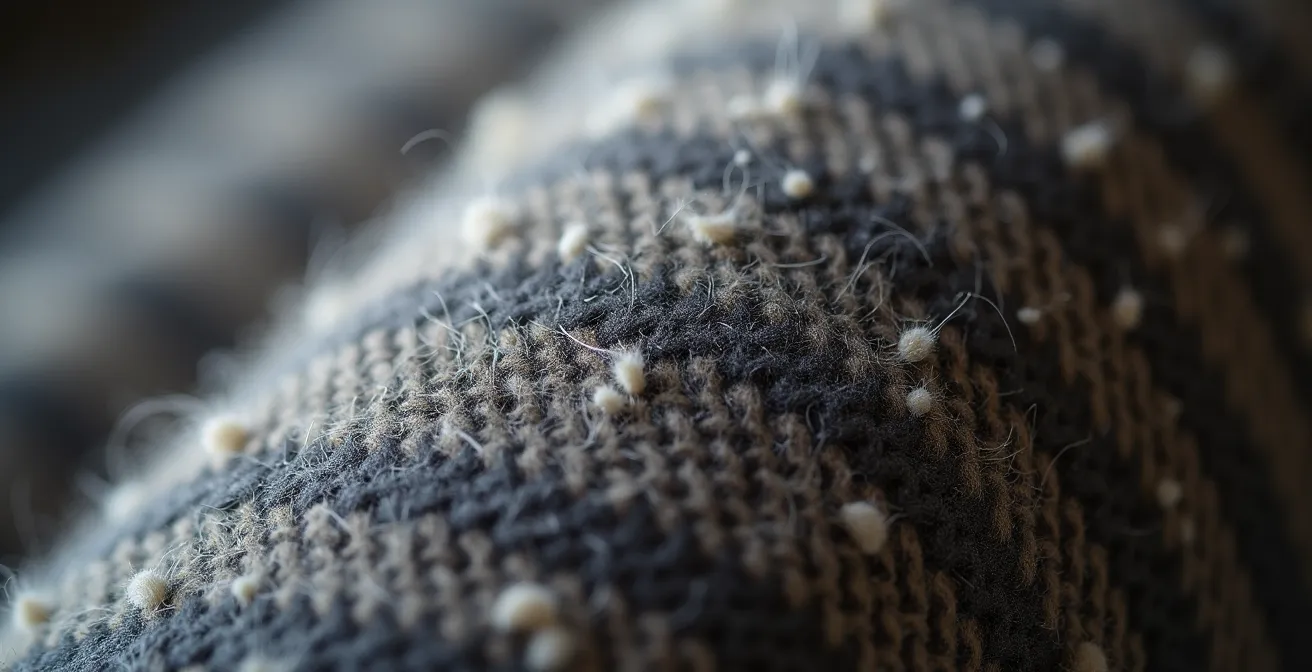 Gros plan sur une étiquette de composition de manteau montrant les pourcentages de fibres