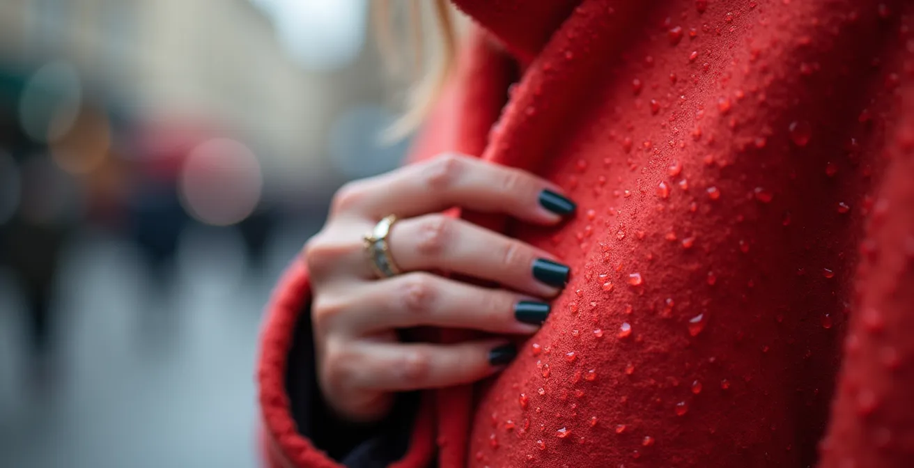 Femme portant un manteau coloré dans une rue parisienne hivernale