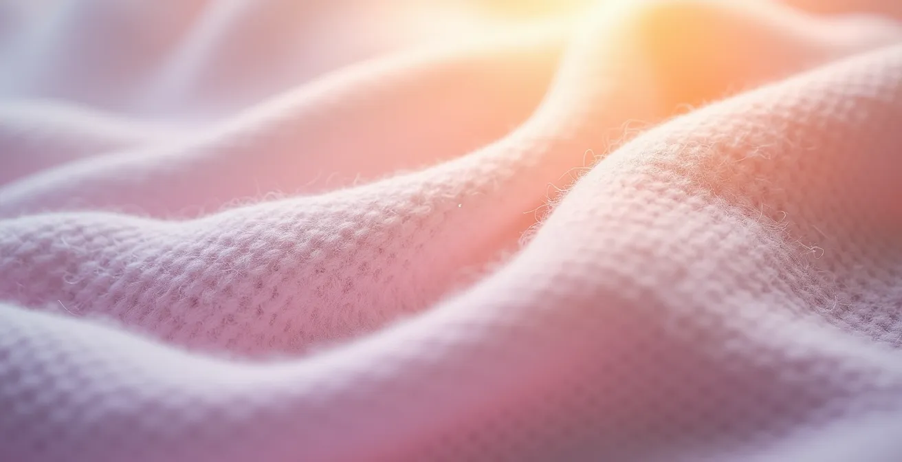 Gros plan macro sur des textures de cachemire et soie aux teintes pastel