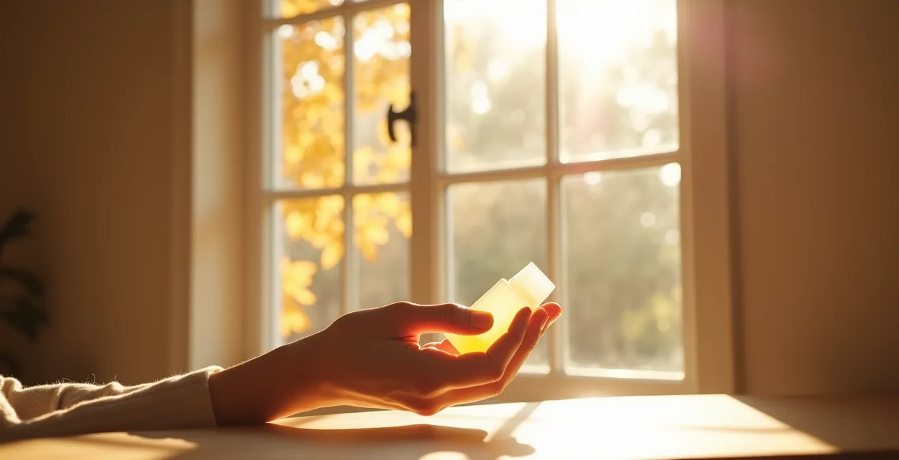 Rayons traversant une vitre avec application de crème SPF sur main