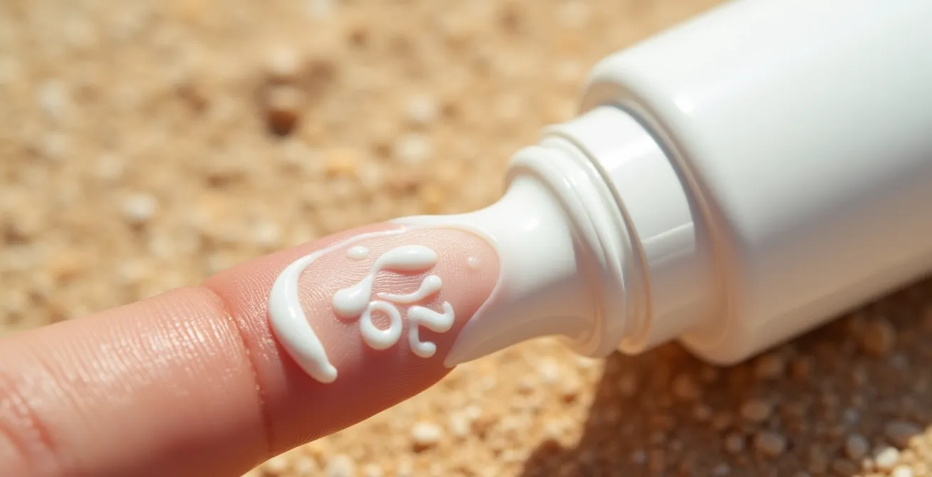 Gros plan sur symbole PAO imprimé sur tube cosmétique avec texture crème visible