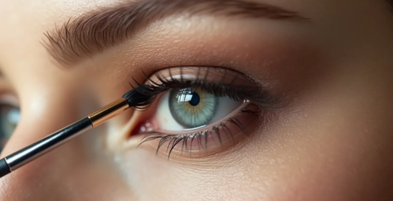 Gros plan sur un œil avec application de fard dans le creux de la paupière