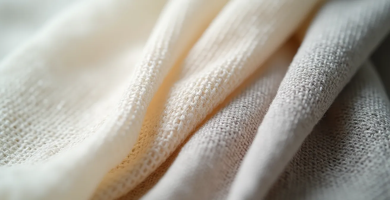Détail macro de différentes qualités de tissus en lin montrant les textures