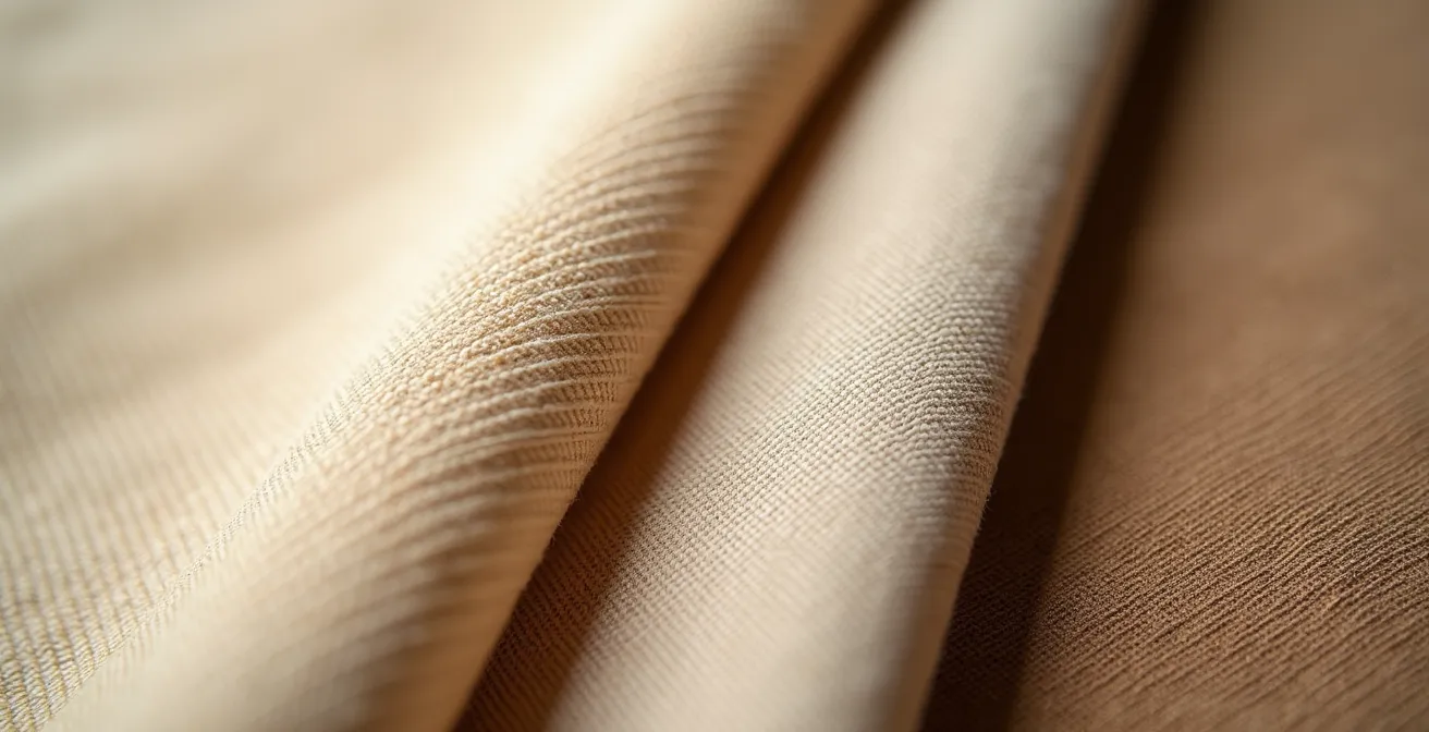 Détail macro de différentes textures de gabardine beige