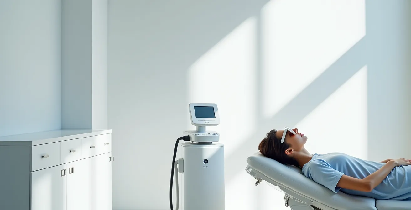 Séance de traitement laser dermatologique sur le visage pour l'acné