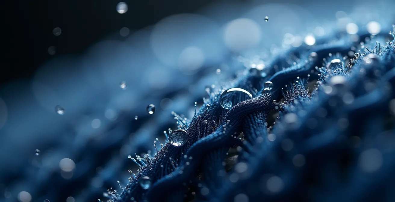 Vue macro détaillée de fibres textiles techniques évacuant l'humidité