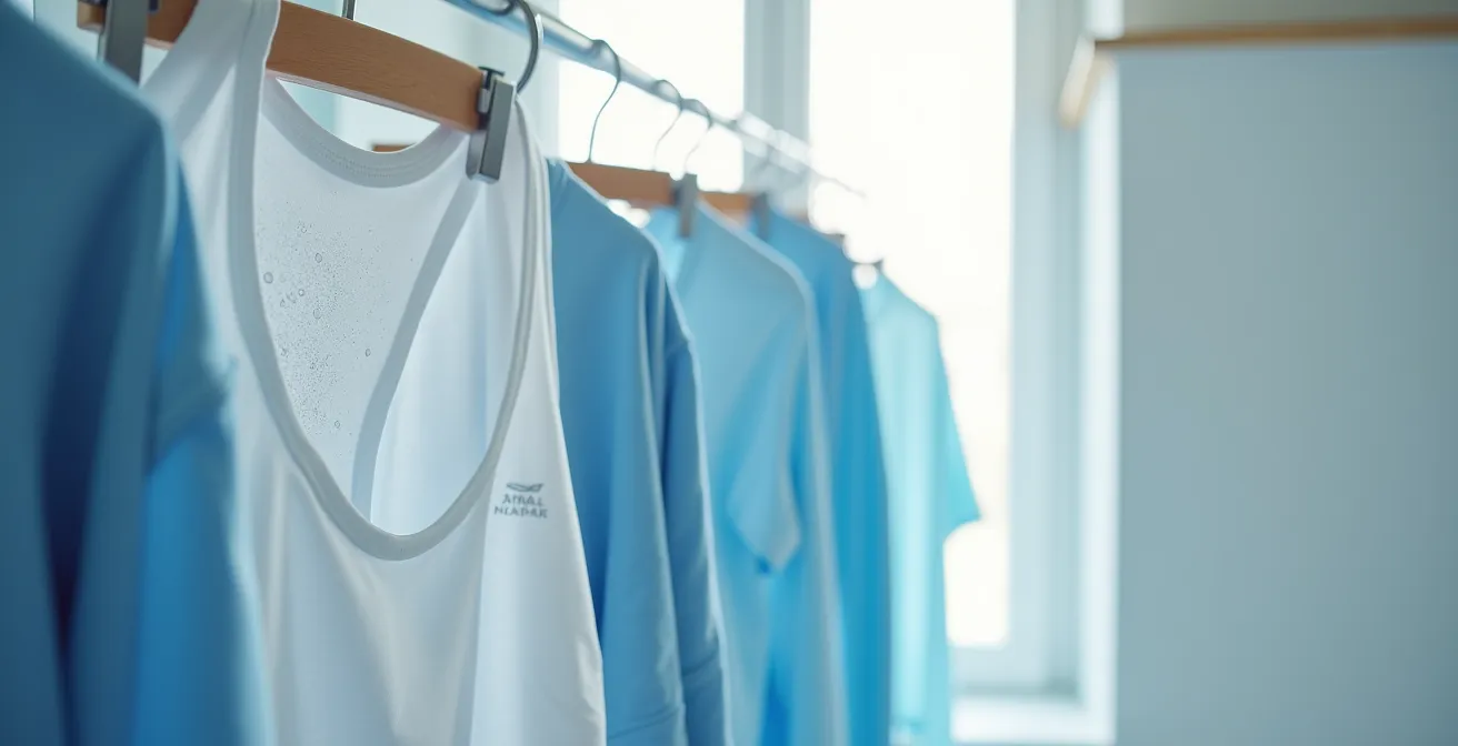 Vêtements de sport avec focus sur les fibres textiles et l'accumulation bactérienne invisible